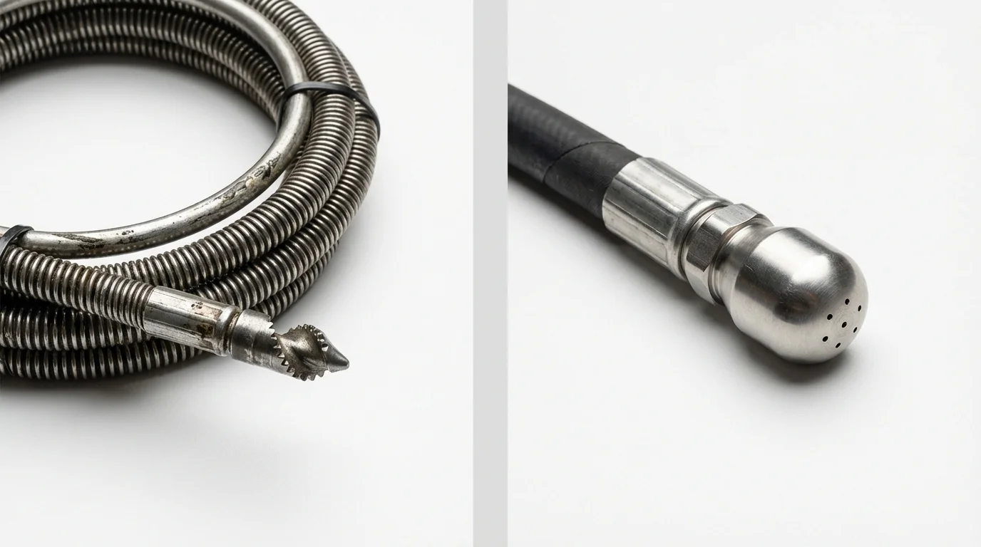 Drain snake cable and hydro jetting nozzle used for drain cleaning in Ada, OK